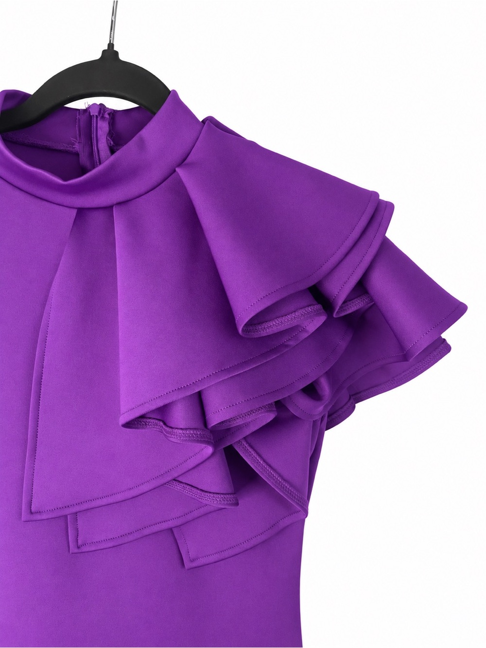 Purple One-Shoulder Ruffle Midi Dress - Picture 3 of 13